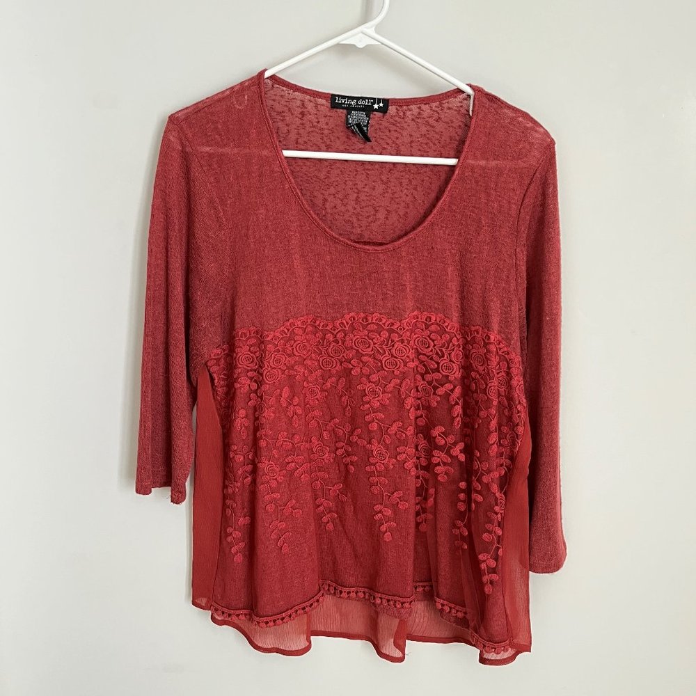 Boho/Peasant style top, rust color size Large